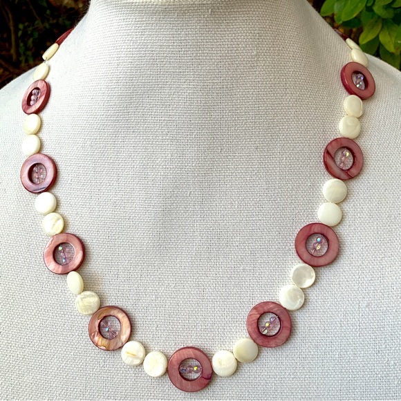 Jewelry - 24 Inch Pink/White Fashion Beaded  Necklace